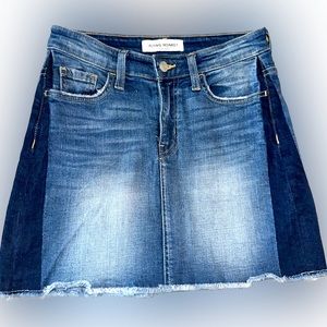 Flying Monkey Light/Dark Washed Denim Skirt with Frayed Hem